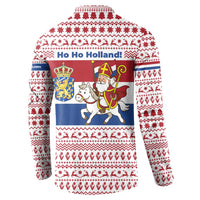 Netherlands Christmas Button Sweatshirt with Sinterklaas Horse Dutch Flag and Festive Knit Pattern - Wonder Print Shop