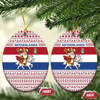 Netherlands Christmas Ceramic Ornament with Sinterklaas Horse Dutch Flag and Festive Knit Pattern - Wonder Print Shop