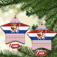 Netherlands Christmas Ceramic Ornament with Sinterklaas Horse Dutch Flag and Festive Knit Pattern - Wonder Print Shop