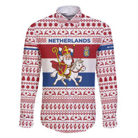 Netherlands Christmas Family Matching Tank Maxi Dress and Hawaiian Shirt with Sinterklaas Horse Dutch Flag and Festive Knit Pattern - Wonder Print Shop