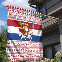 Netherlands Christmas Garden Flag with Sinterklaas Horse Dutch Flag and Festive Knit Pattern - Wonder Print Shop