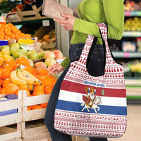 Netherlands Christmas Grocery Bag with Sinterklaas Horse Dutch Flag and Festive Knit Pattern - Wonder Print Shop