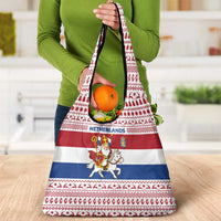 Netherlands Christmas Grocery Bag with Sinterklaas Horse Dutch Flag and Festive Knit Pattern - Wonder Print Shop