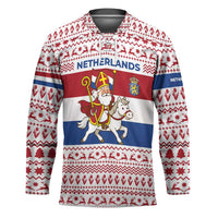 Netherlands Christmas Hockey Jersey with Sinterklaas Horse Dutch Flag and Festive Knit Pattern - Wonder Print Shop
