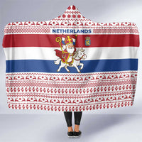 Netherlands Christmas Hooded Blanket with Sinterklaas Horse Dutch Flag and Festive Knit Pattern - Wonder Print Shop