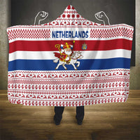 Netherlands Christmas Hooded Blanket with Sinterklaas Horse Dutch Flag and Festive Knit Pattern - Wonder Print Shop