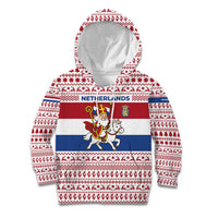 Netherlands Christmas Kid Hoodie with Sinterklaas Horse Dutch Flag and Festive Knit Pattern - Wonder Print Shop