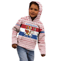 Netherlands Christmas Kid Hoodie with Sinterklaas Horse Dutch Flag and Festive Knit Pattern - Wonder Print Shop