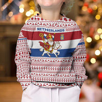 Netherlands Christmas Kid Ugly Christmas Sweater with Sinterklaas Horse Dutch Flag and Festive Knit Pattern - Wonder Print Shop