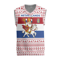 Netherlands Christmas Knitted V-Neck Vest with Sinterklaas Horse Dutch Flag and Festive Knit Pattern - Wonder Print Shop