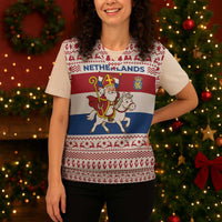 Netherlands Christmas Knitted V-Neck Vest with Sinterklaas Horse Dutch Flag and Festive Knit Pattern - Wonder Print Shop