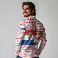 Netherlands Christmas Long Sleeve Polo Shirt with Sinterklaas Horse Dutch Flag and Festive Knit Pattern - Wonder Print Shop