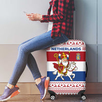 Netherlands Christmas Luggage Cover with Sinterklaas Horse Dutch Flag and Festive Knit Pattern - Wonder Print Shop