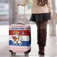 Netherlands Christmas Luggage Cover with Sinterklaas Horse Dutch Flag and Festive Knit Pattern - Wonder Print Shop