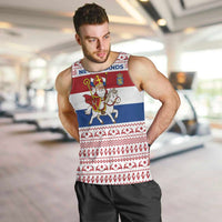 Netherlands Christmas Men Tank Top with Sinterklaas Horse Dutch Flag and Festive Knit Pattern - Wonder Print Shop
