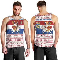 Netherlands Christmas Men Tank Top with Sinterklaas Horse Dutch Flag and Festive Knit Pattern - Wonder Print Shop