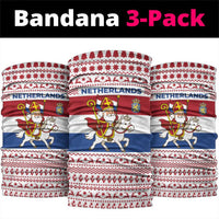 Netherlands Christmas Neck Gaiter with Sinterklaas Horse Dutch Flag and Festive Knit Pattern - Wonder Print Shop