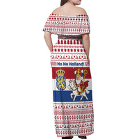 Netherlands Christmas Off Shoulder Maxi Dress with Sinterklaas Horse Dutch Flag and Festive Knit Pattern - Wonder Print Shop