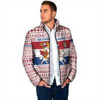 Netherlands Christmas Padded Jacket with Sinterklaas Horse Dutch Flag and Festive Knit Pattern - Wonder Print Shop