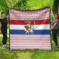 Netherlands Christmas Quilt with Sinterklaas Horse Dutch Flag and Festive Knit Pattern - Wonder Print Shop