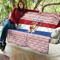 Netherlands Christmas Quilt with Sinterklaas Horse Dutch Flag and Festive Knit Pattern - Wonder Print Shop