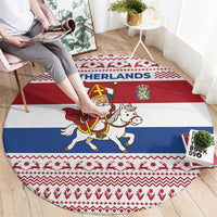 Netherlands Christmas Round Carpet with Sinterklaas Horse Dutch Flag and Festive Knit Pattern - Wonder Print Shop