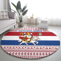 Netherlands Christmas Round Carpet with Sinterklaas Horse Dutch Flag and Festive Knit Pattern - Wonder Print Shop