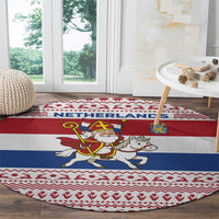 Netherlands Christmas Round Carpet with Sinterklaas Horse Dutch Flag and Festive Knit Pattern - Wonder Print Shop