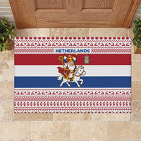 Netherlands Christmas Rubber Doormat with Sinterklaas Horse Dutch Flag and Festive Knit Pattern - Wonder Print Shop