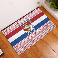 Netherlands Christmas Rubber Doormat with Sinterklaas Horse Dutch Flag and Festive Knit Pattern - Wonder Print Shop