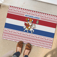 Netherlands Christmas Rubber Doormat with Sinterklaas Horse Dutch Flag and Festive Knit Pattern - Wonder Print Shop