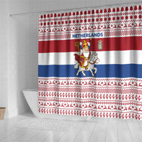 Netherlands Christmas Shower Curtain with Sinterklaas Horse Dutch Flag and Festive Knit Pattern - Wonder Print Shop