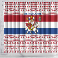 Netherlands Christmas Shower Curtain with Sinterklaas Horse Dutch Flag and Festive Knit Pattern - Wonder Print Shop