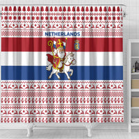 Netherlands Christmas Shower Curtain with Sinterklaas Horse Dutch Flag and Festive Knit Pattern - Wonder Print Shop