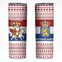 Netherlands Christmas Skinny Tumbler with Sinterklaas Horse Dutch Flag and Festive Knit Pattern - Wonder Print Shop