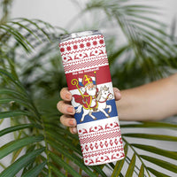 Netherlands Christmas Skinny Tumbler with Sinterklaas Horse Dutch Flag and Festive Knit Pattern - Wonder Print Shop