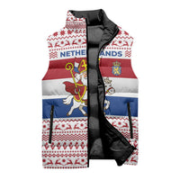 Netherlands Christmas Sleeveless Puffer Jacket with Sinterklaas Horse Dutch Flag and Festive Knit Pattern - Wonder Print Shop
