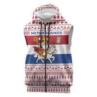 Netherlands Christmas Sleeveless Zip Hoodie with Sinterklaas Horse Dutch Flag and Festive Knit Pattern - Wonder Print Shop