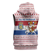 Netherlands Christmas Sleeveless Zip Hoodie with Sinterklaas Horse Dutch Flag and Festive Knit Pattern - Wonder Print Shop