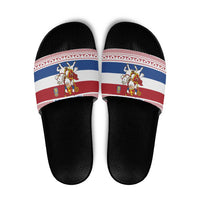 Netherlands Christmas Slide Sandals with Sinterklaas Horse Dutch Flag and Festive Knit Pattern - Wonder Print Shop