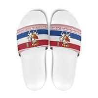 Netherlands Christmas Slide Sandals with Sinterklaas Horse Dutch Flag and Festive Knit Pattern - Wonder Print Shop