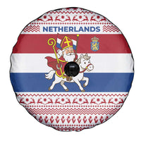 Netherlands Christmas Spare Tire Cover with Sinterklaas Horse Dutch Flag and Festive Knit Pattern - Wonder Print Shop