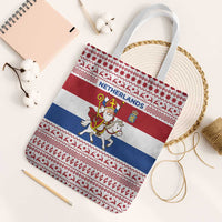Netherlands Christmas Tote Bag with Sinterklaas Horse Dutch Flag and Festive Knit Pattern - Wonder Print Shop