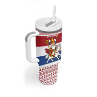 Netherlands Christmas Tumbler With Handle with Sinterklaas Horse Dutch Flag and Festive Knit Pattern - Wonder Print Shop