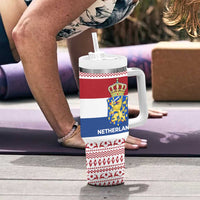 Netherlands Christmas Tumbler With Handle with Sinterklaas Horse Dutch Flag and Festive Knit Pattern - Wonder Print Shop