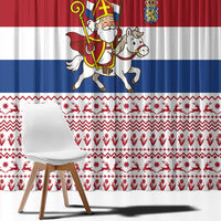 Netherlands Christmas Window Curtain with Sinterklaas Horse Dutch Flag and Festive Knit Pattern - Wonder Print Shop