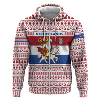 Netherlands Christmas Zip Hoodie with Sinterklaas Horse Dutch Flag and Festive Knit Pattern - Wonder Print Shop