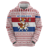 Netherlands Christmas Zip Hoodie with Sinterklaas Horse Dutch Flag and Festive Knit Pattern - Wonder Print Shop