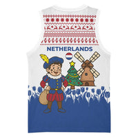 Netherlands Christmas Basketball Jersey with Christmas Tree Windmill Piet Character and Tulip Pattern - Wonder Print Shop