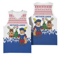 Netherlands Christmas Basketball Jersey with Christmas Tree Windmill Piet Character and Tulip Pattern - Wonder Print Shop